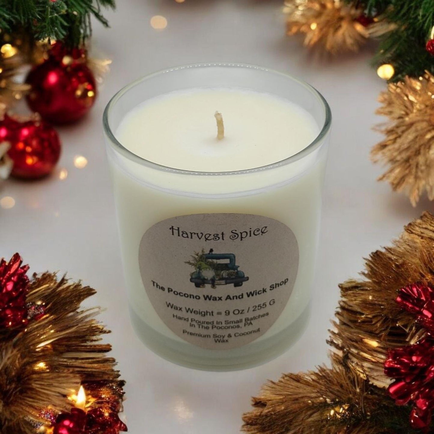 Harvest Spice, Scented, Soy Candle, Coconut Candle, 9 Oz, Christmas, Handmade