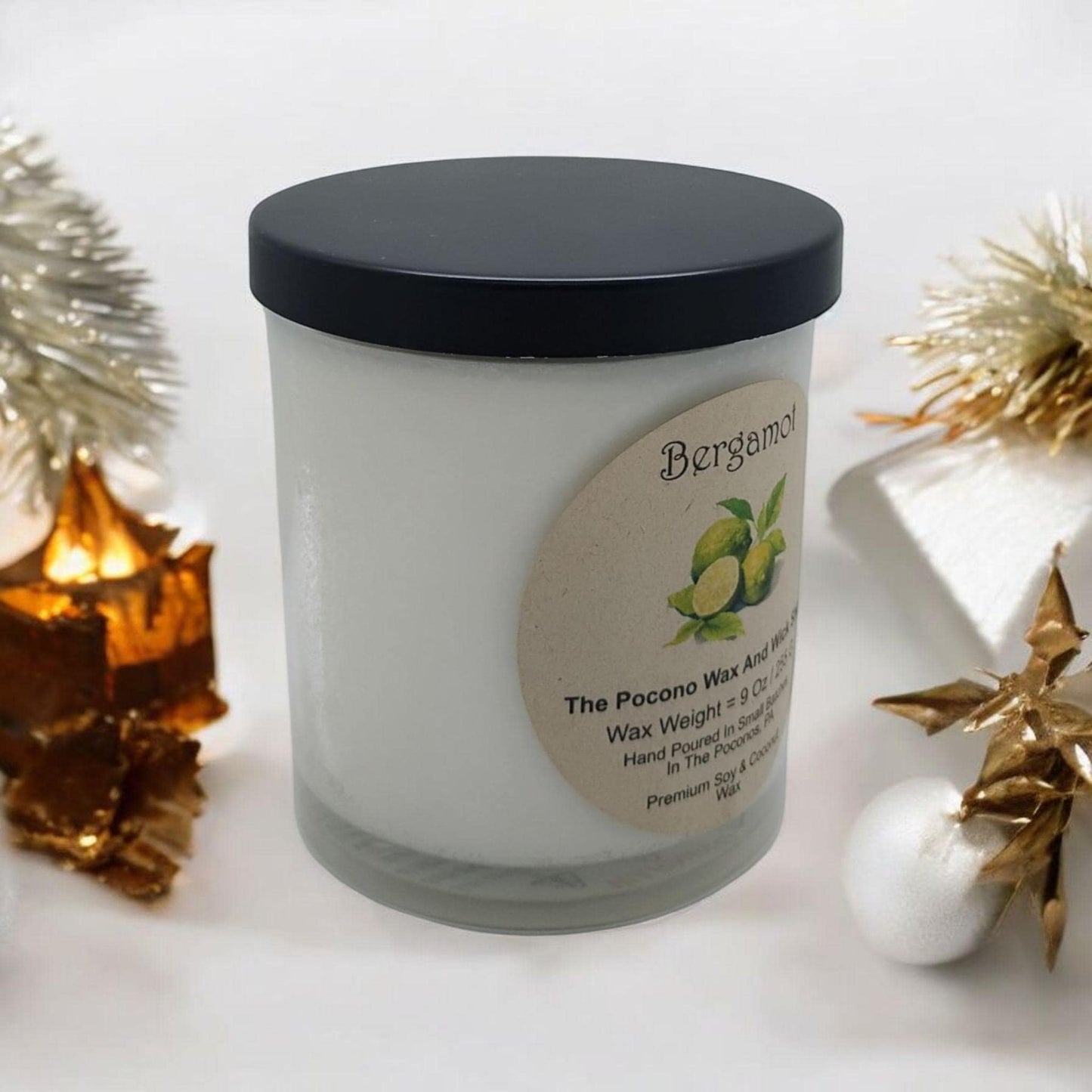 Bergamot, Scented, Soy Candle, Coconut Candle, 9 Oz, Christmas, Handmade