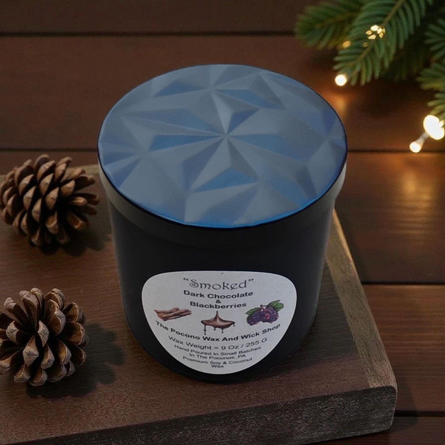 Dark Chocolate, Blackberry, Scented, Smoked, Soy Candle, Coconut Candle, 9 Oz