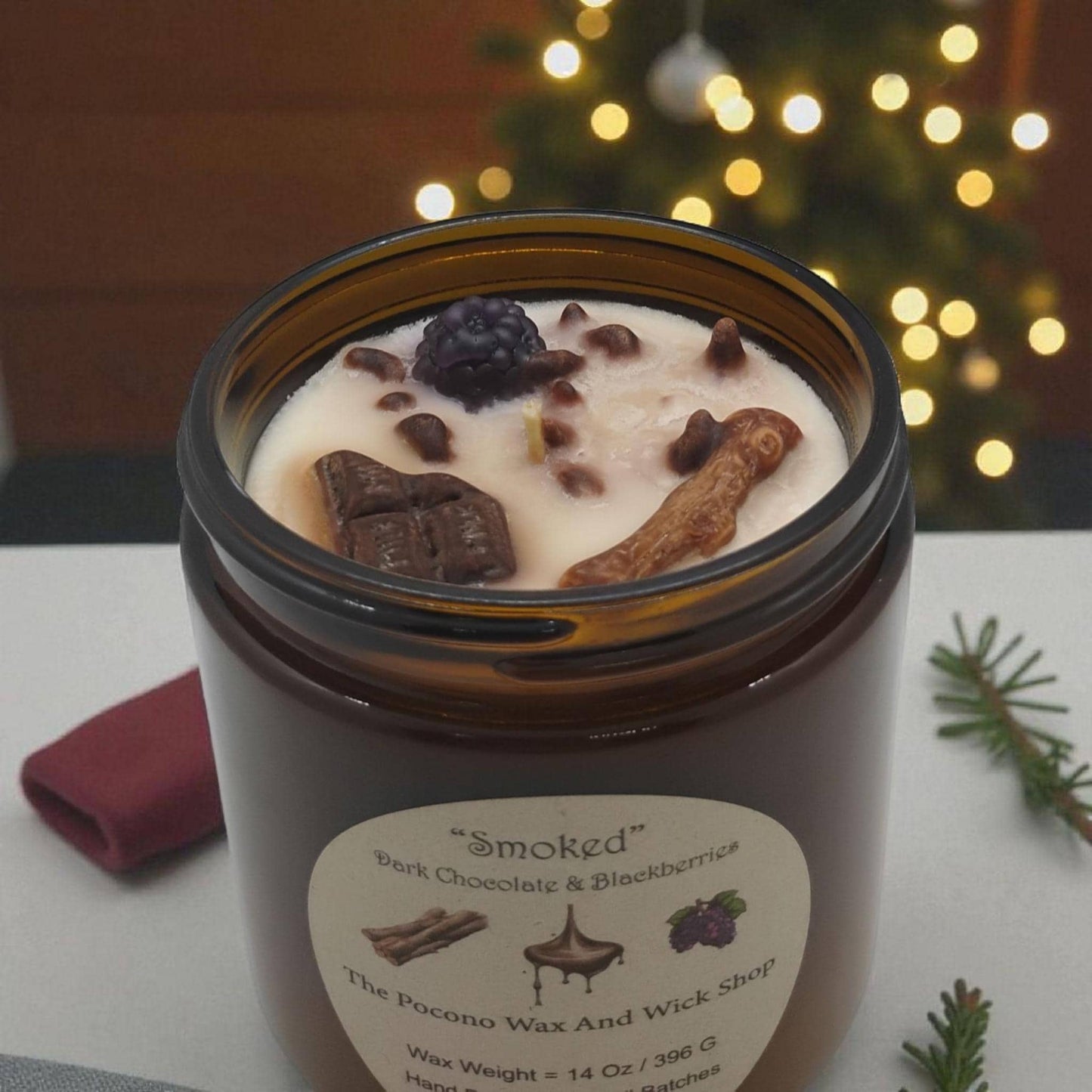 Dark Chocolate, Blackberry, Scented, Smoked, Soy Candle, Coconut Candle, 14 Oz