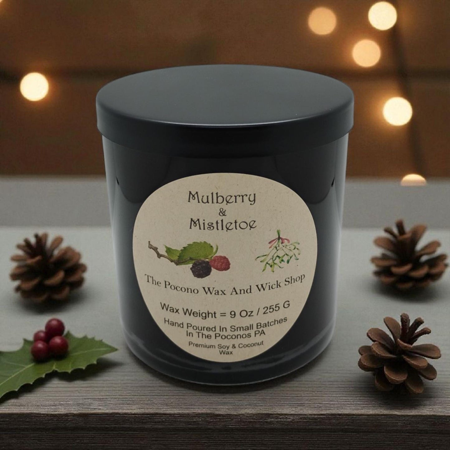 Mulberry, Mistletoe Christmas Candle, Scented Soy, Coconut, 9 Oz, Handmade