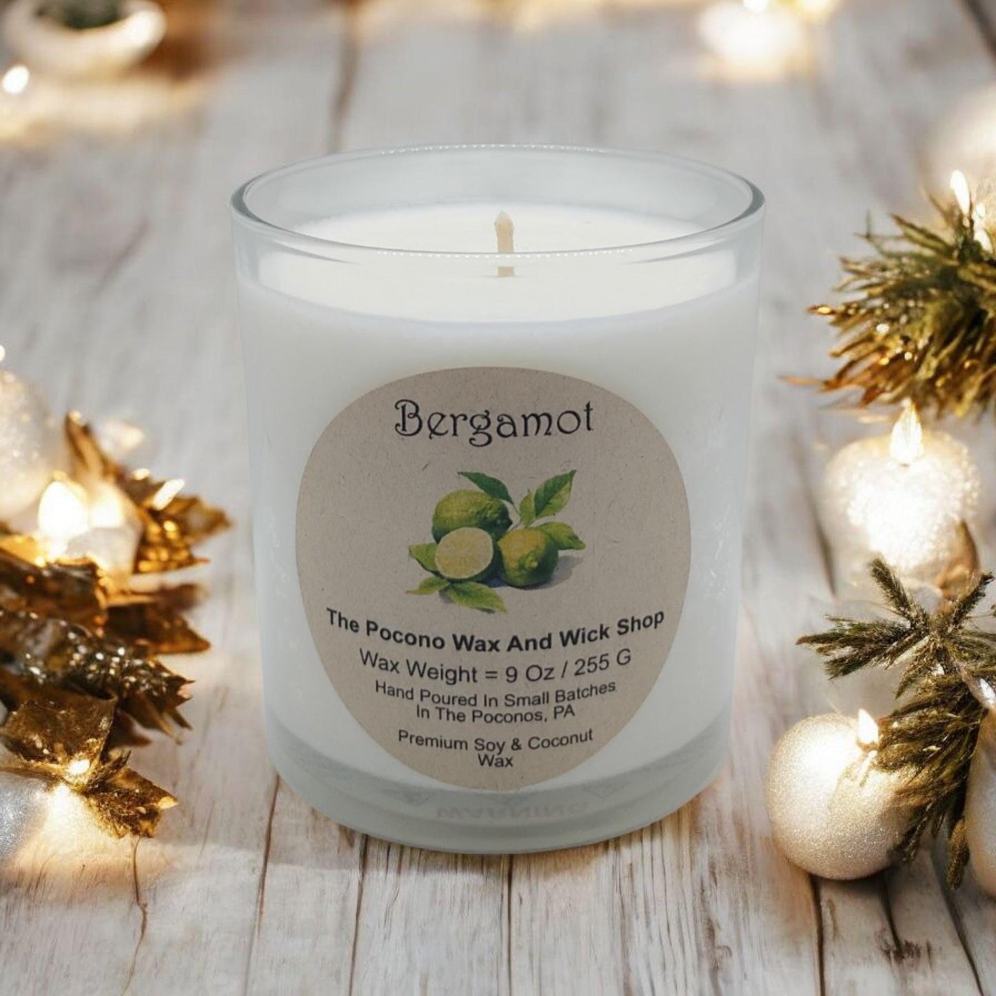 Bergamot, Scented, Soy Candle, Coconut Candle, 9 Oz, Christmas, Handmade