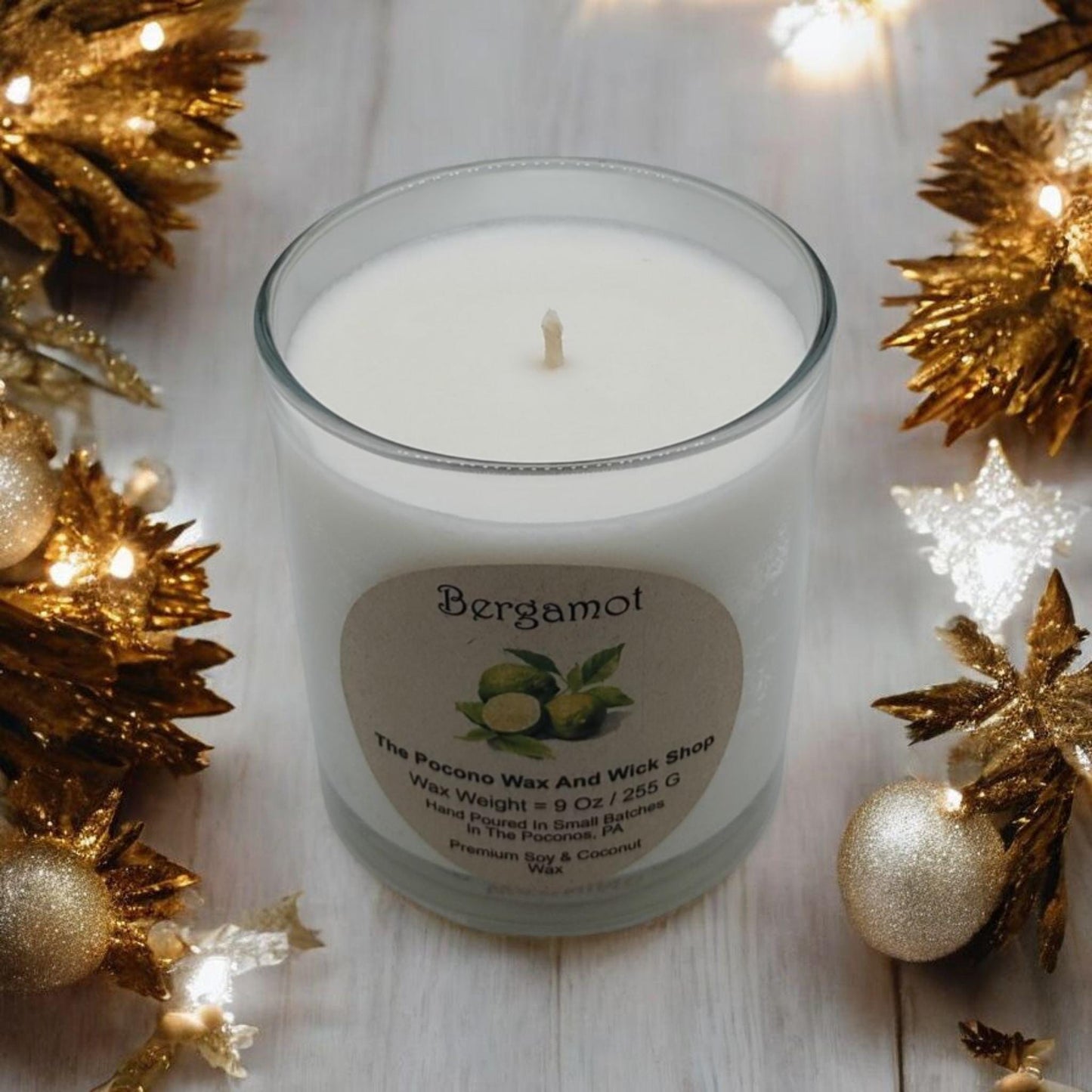 Bergamot, Scented, Soy Candle, Coconut Candle, 9 Oz, Christmas, Handmade