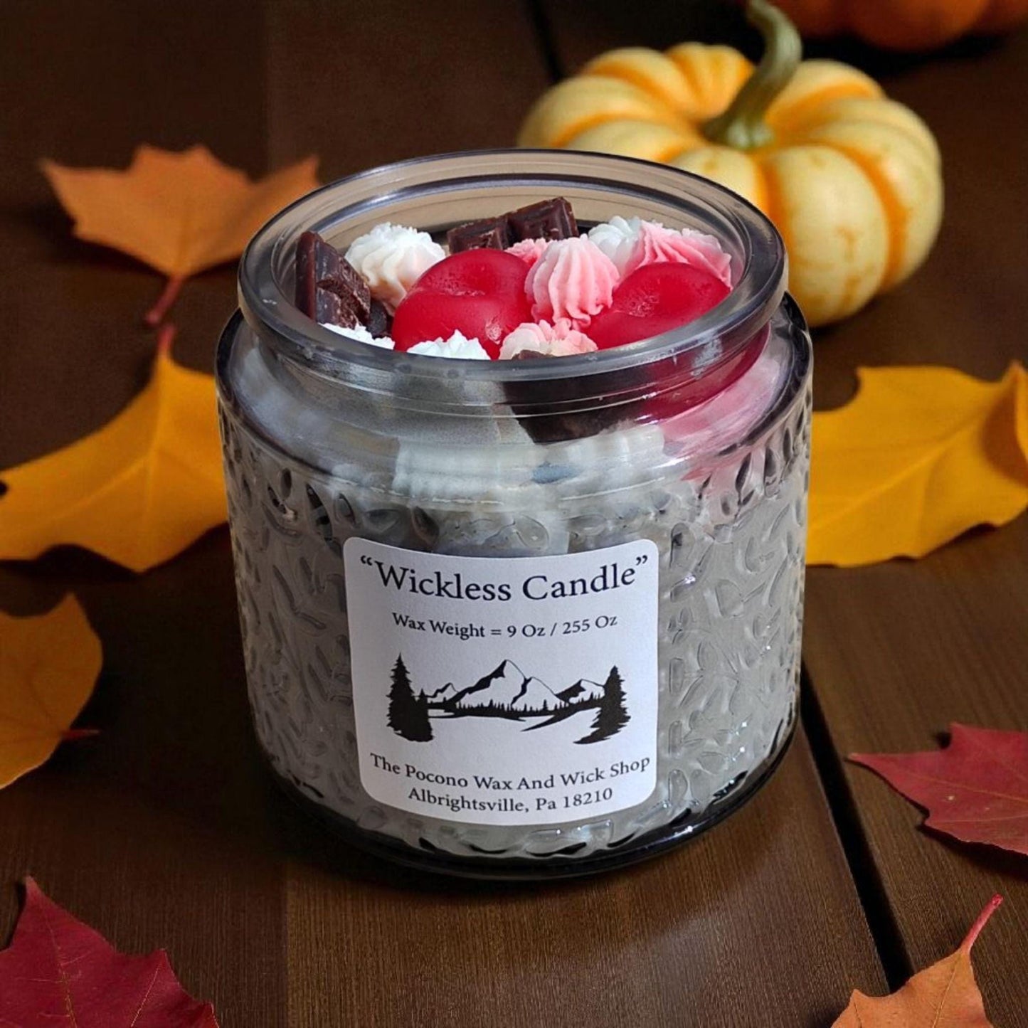 Cherries & Chocolate Scented Wickless Candle, Soy Coconut Wax, 9 Oz