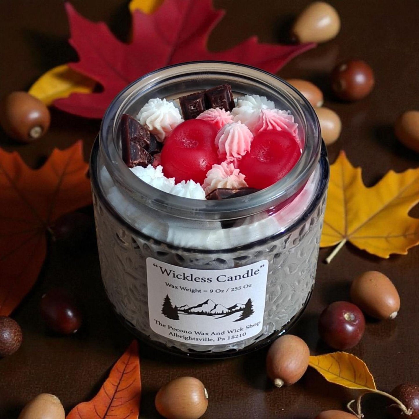 Cherries & Chocolate Scented Wickless Candle, Soy Coconut Wax, 9 Oz