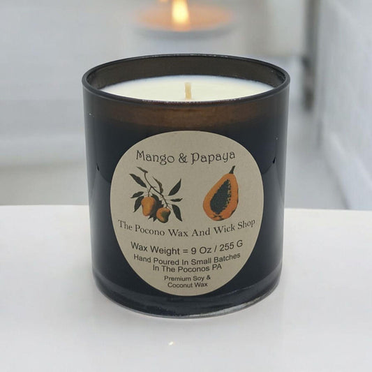 Mango, Papaya, Scented, Soy Candle, Coconut Candle, 9 Oz, Christmas, Handmade