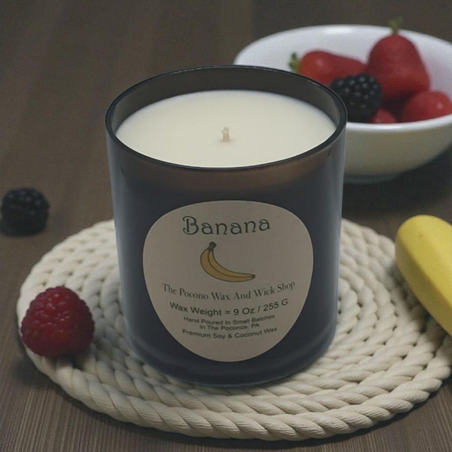Banana Scented Candle, Soy, Coconut, 9 Oz, Handmade, Christmas Gift