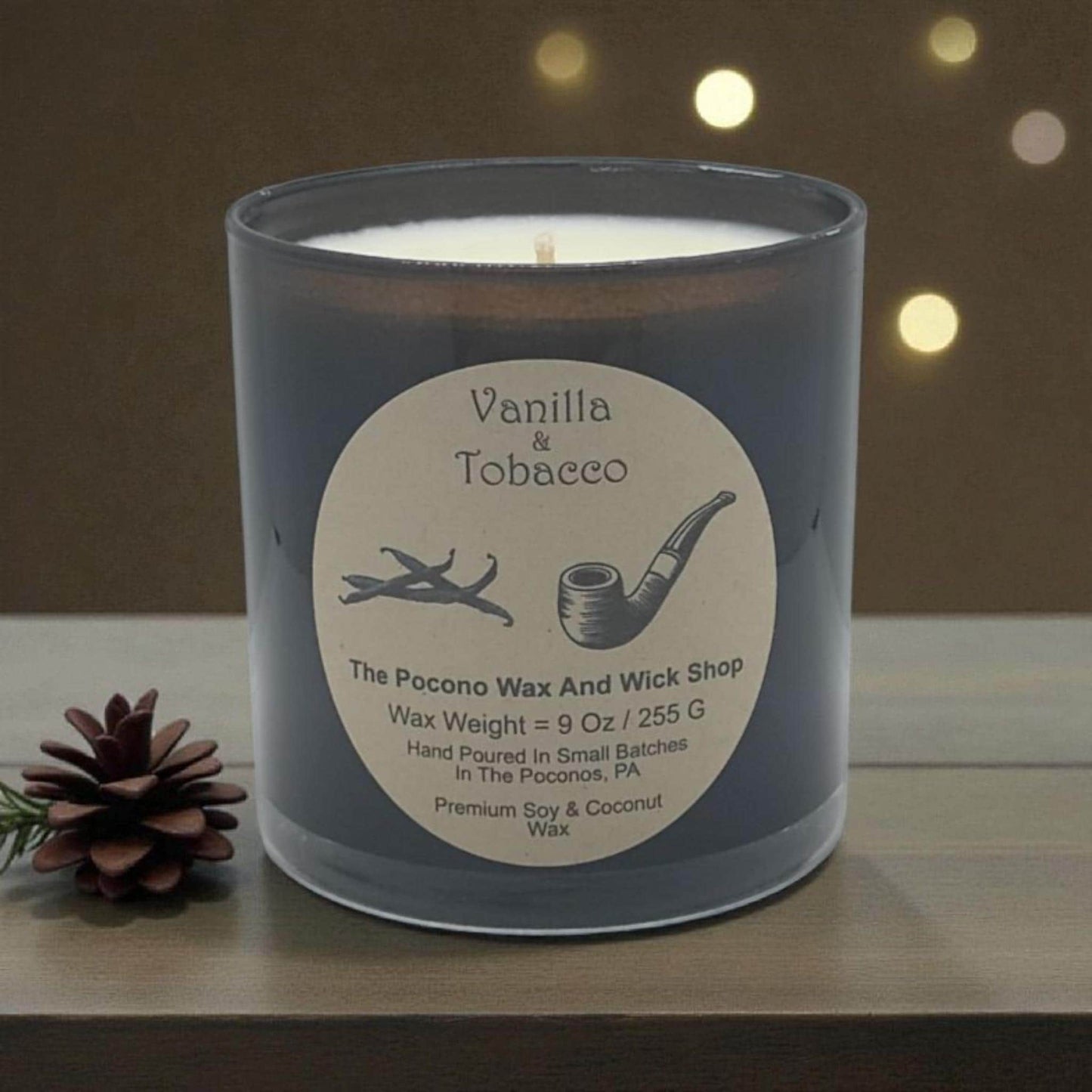 Vanilla Scented Candle, Tobacco, Soy Wax, Coconut Wax, 9 Oz