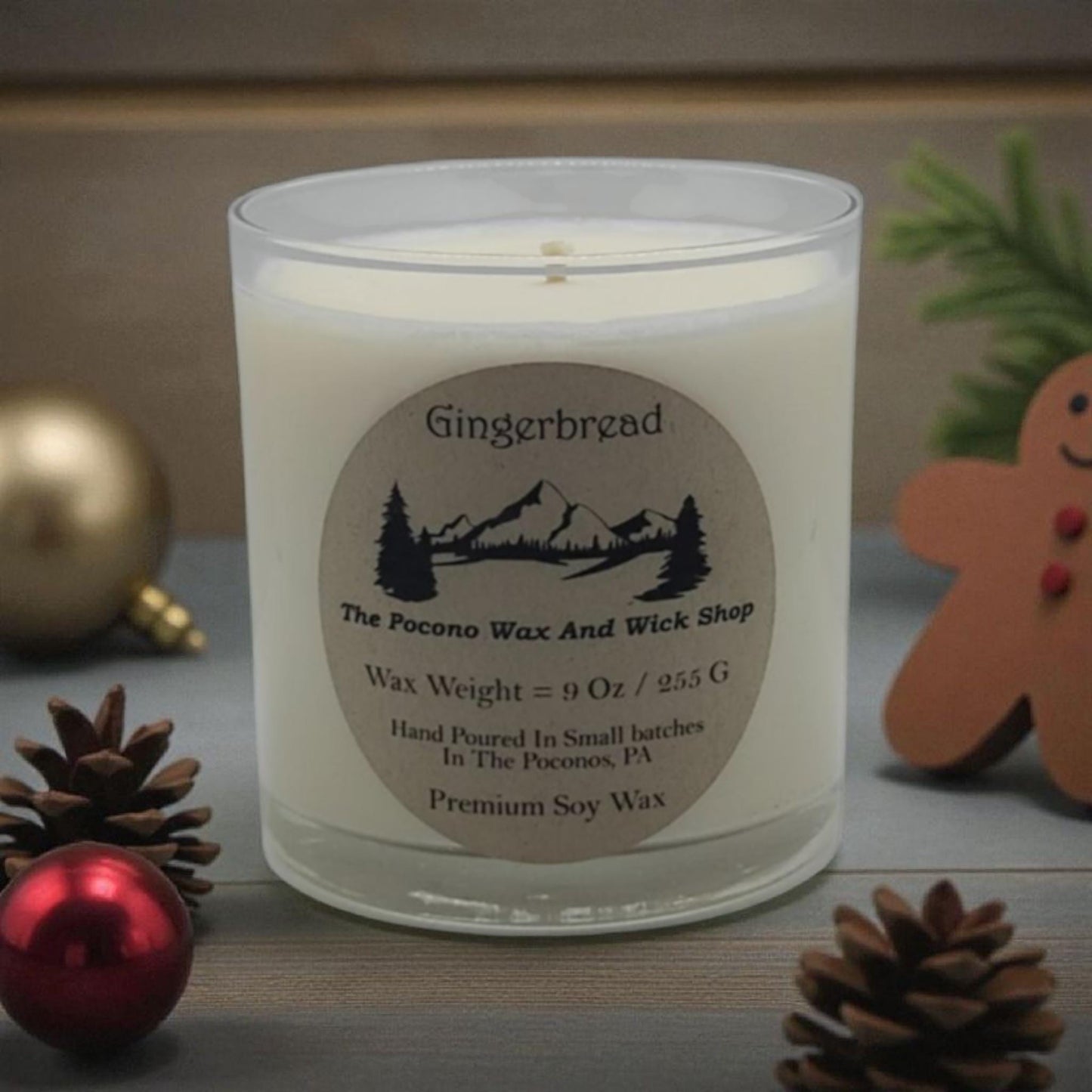 Gingerbread, Christmas Candle, Scented, Soy, Coconut, 9 Oz, Handmade