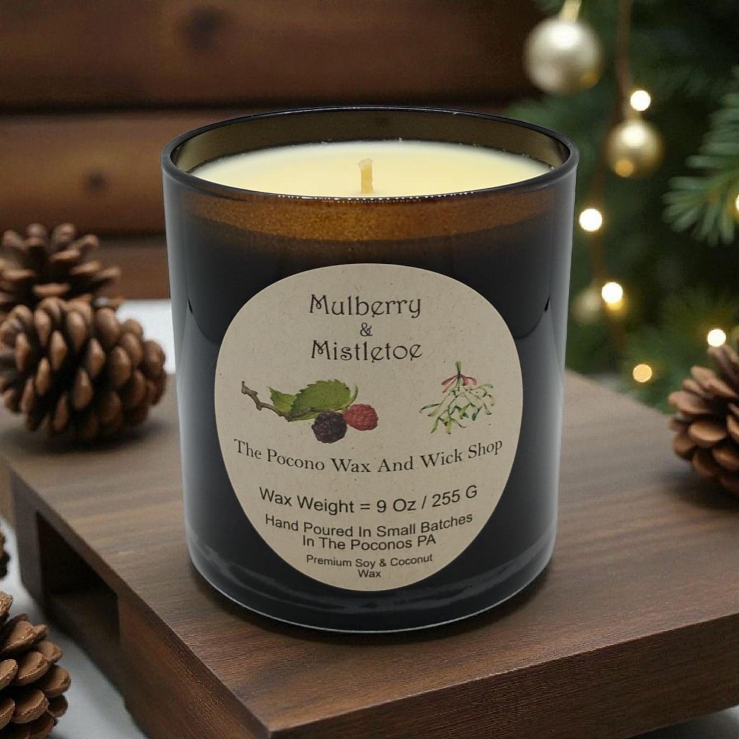 Mulberry, Mistletoe Christmas Candle, Scented Soy, Coconut, 9 Oz, Handmade