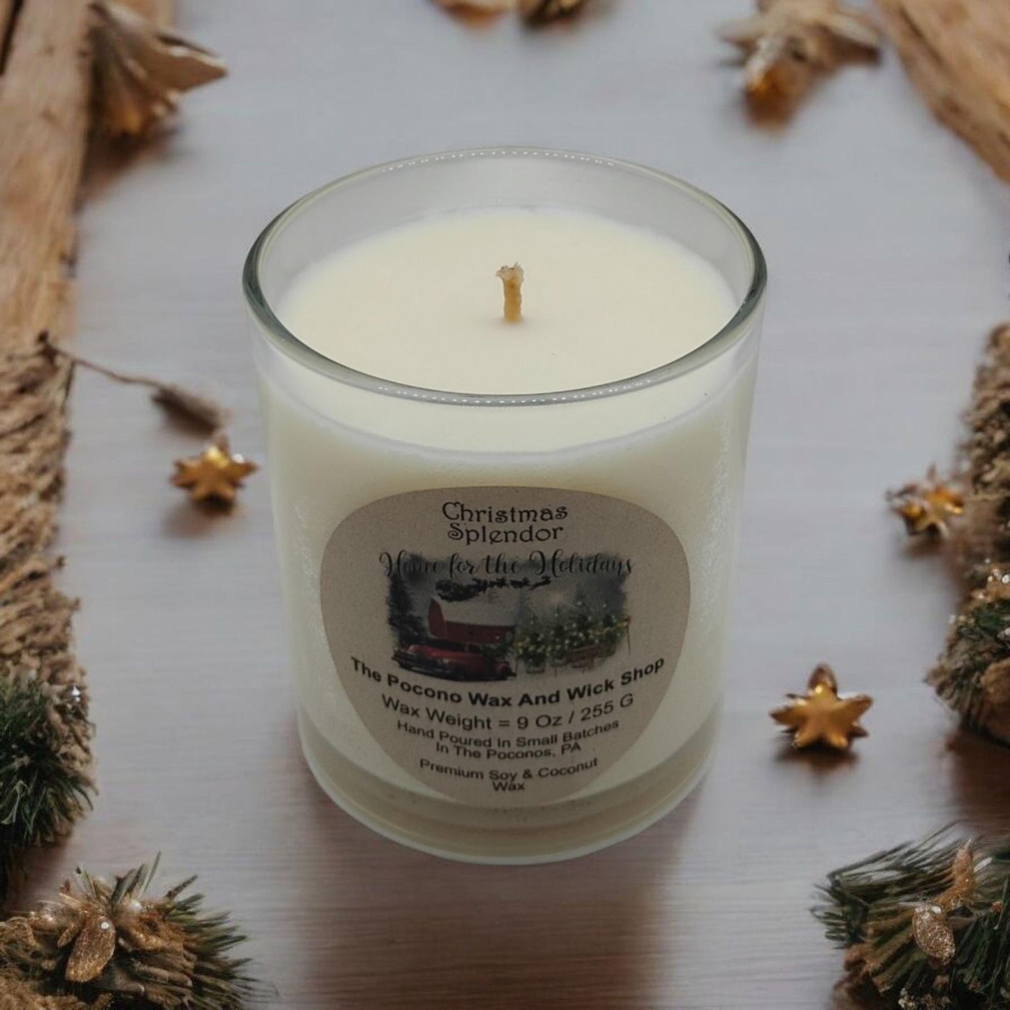Christmas Splendor, Scented, Candle, Soy Coconut Wax, 9 Oz, Handmade