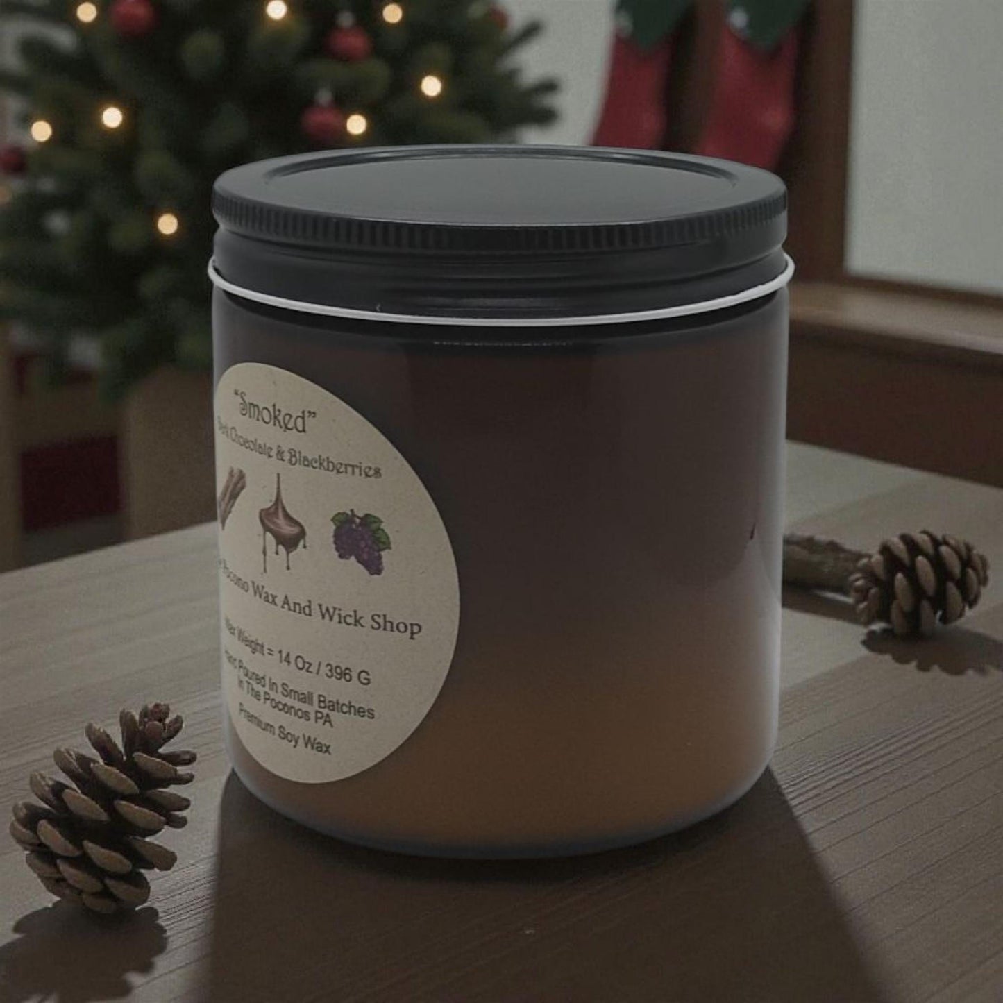 Dark Chocolate, Blackberry, Scented, Smoked, Soy Candle, Coconut Candle, 14 Oz