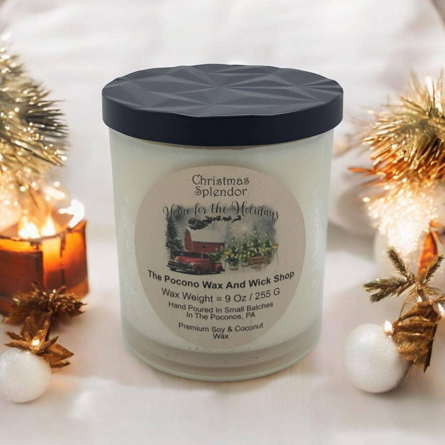 Christmas Splendor, Scented, Candle, Soy Coconut Wax, 9 Oz, Handmade
