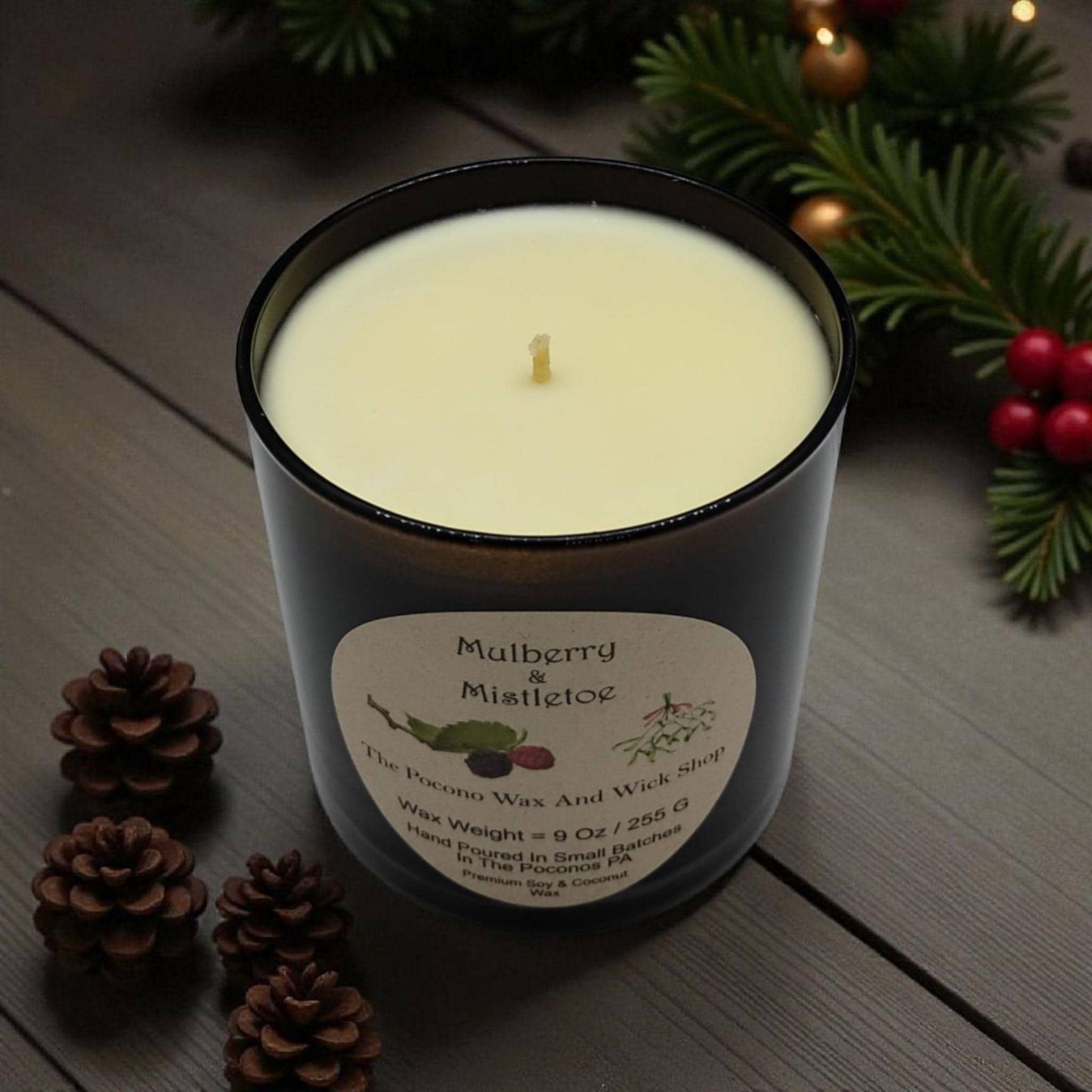 Mulberry, Mistletoe Christmas Candle, Scented Soy, Coconut, 9 Oz, Handmade