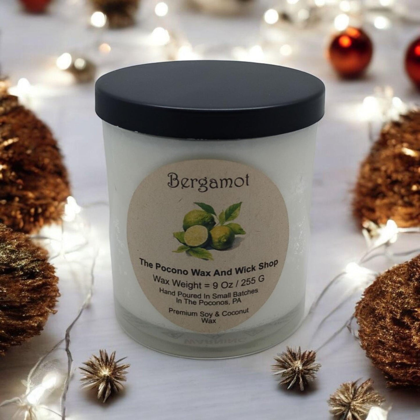 Bergamot, Scented, Soy Candle, Coconut Candle, 9 Oz, Christmas, Handmade