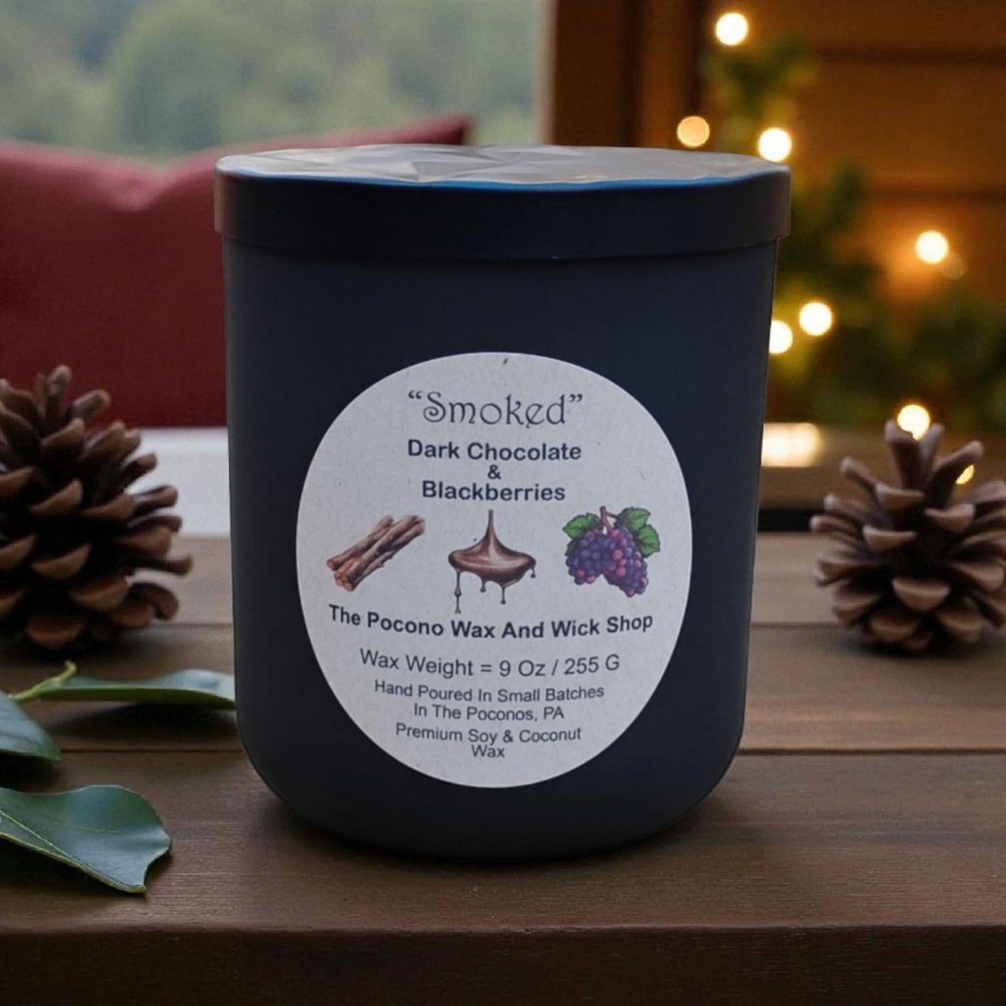Dark Chocolate, Blackberry, Scented, Smoked, Soy Candle, Coconut Candle, 9 Oz