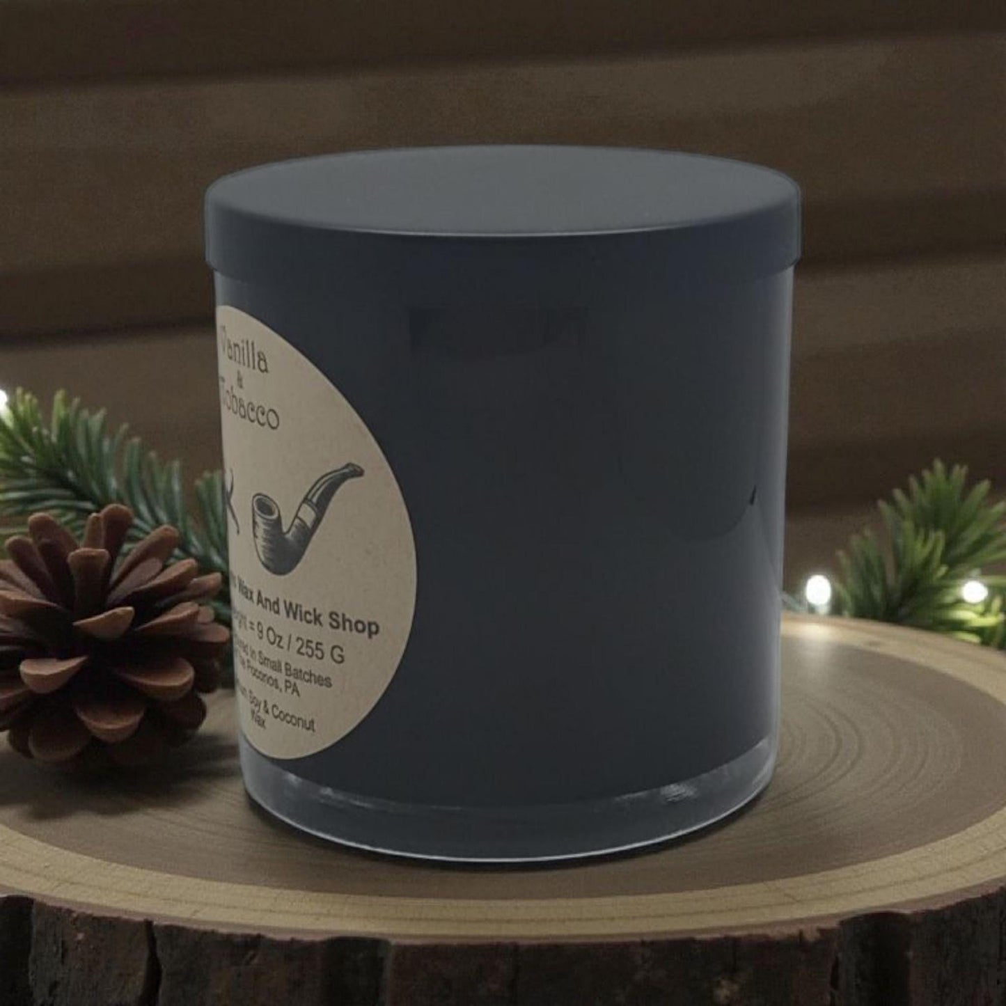 Vanilla Scented Candle, Tobacco, Soy Wax, Coconut Wax, 9 Oz