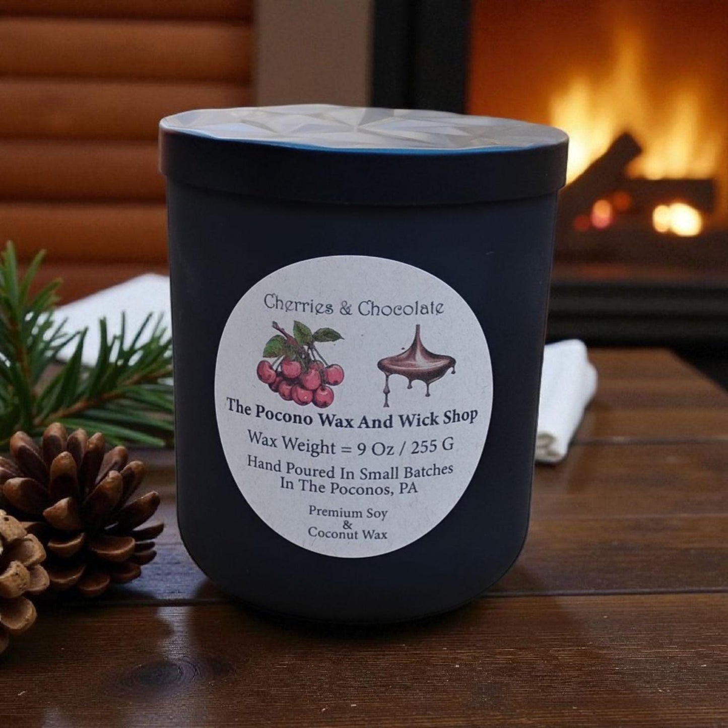 Cherry, Chocolate, Scented, Soy Candle, Coconut Candle, 9 Oz