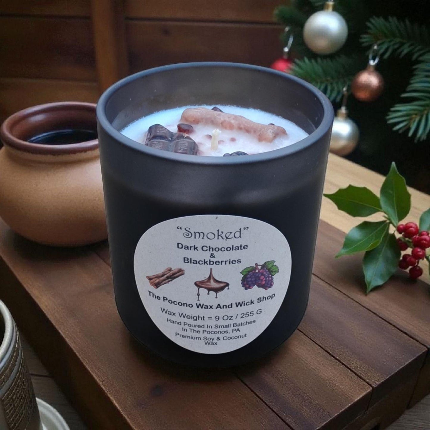 Dark Chocolate, Blackberry, Scented, Smoked, Soy Candle, Coconut Candle, 9 Oz