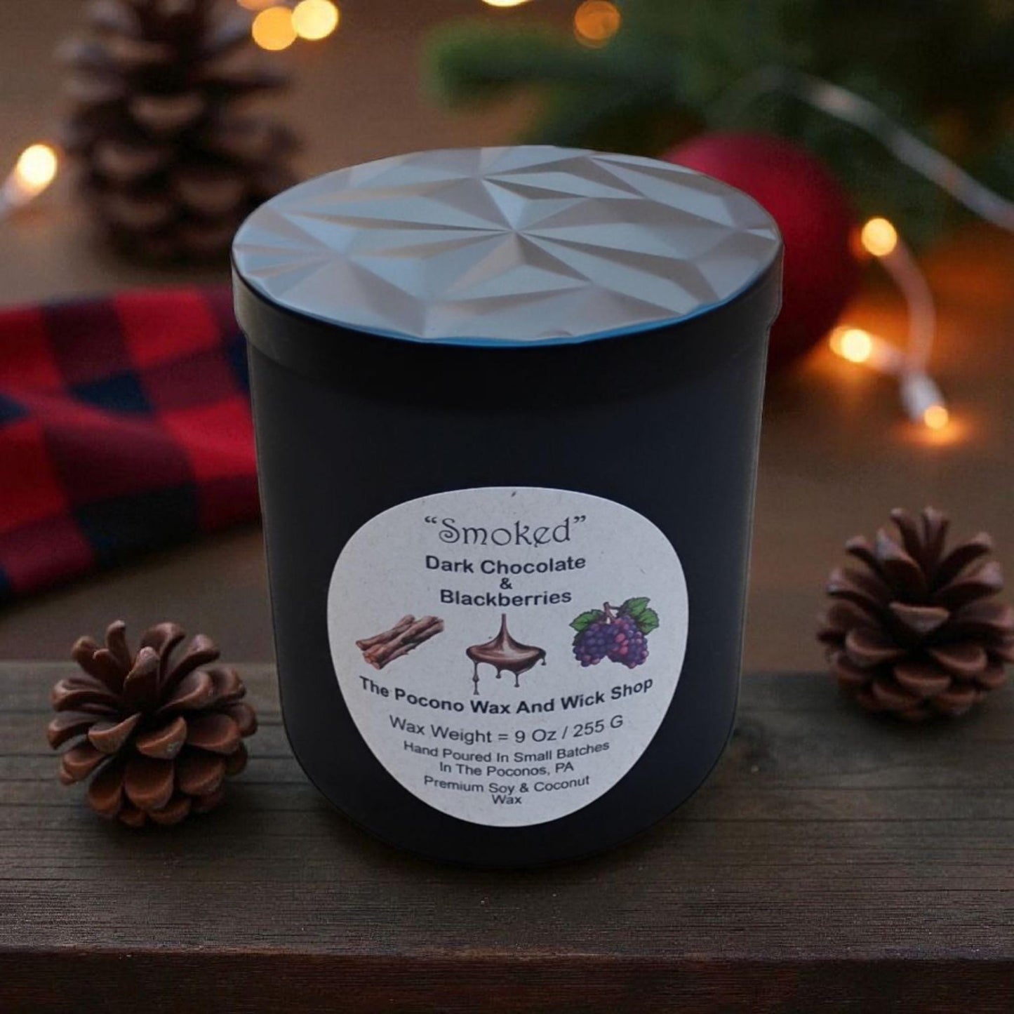 Dark Chocolate, Blackberry, Scented, Smoked, Soy Candle, Coconut Candle, 9 Oz