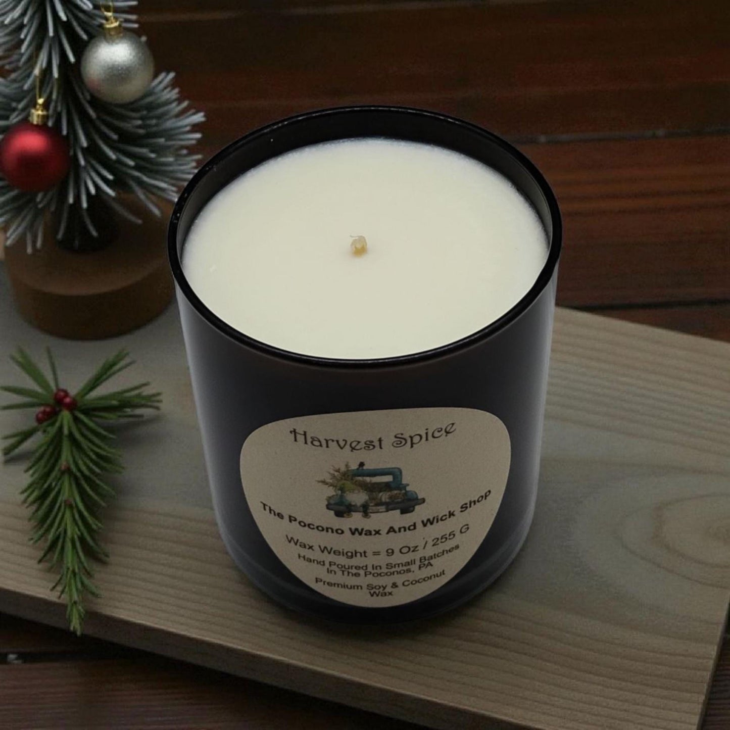 Harvest Spice, Christmas Candle, Scented, Soy, Coconut, 9 Oz, Handmade