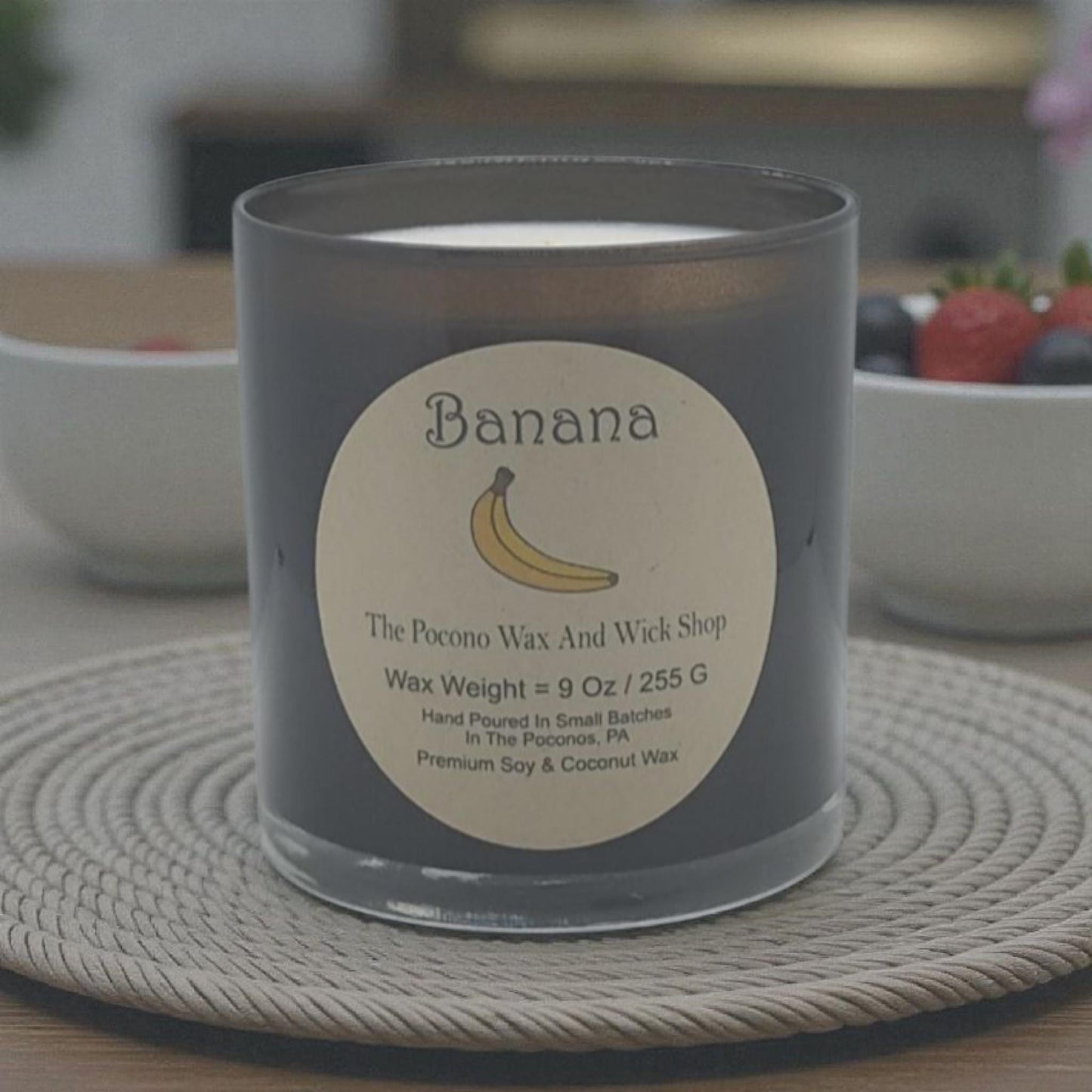 Banana Scented Candle, Soy, Coconut, 9 Oz, Handmade, Christmas Gift