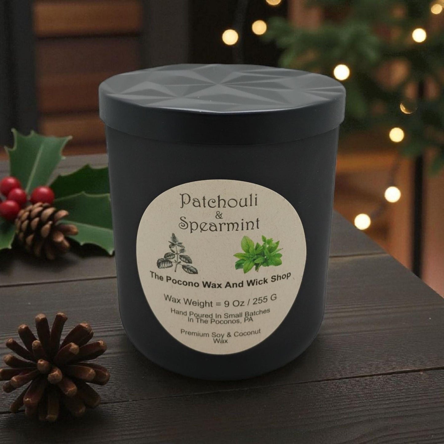 Patchouli, Spearmint, Scented, Soy Candle, Coconut Candle, 9 Oz
