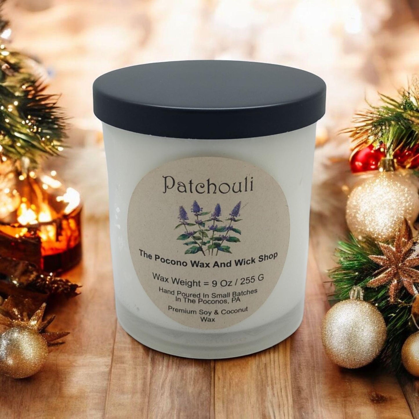 Patchouli, Scented, Soy Candle, Coconut Candle, 9 Oz, Christmas, Handmade
